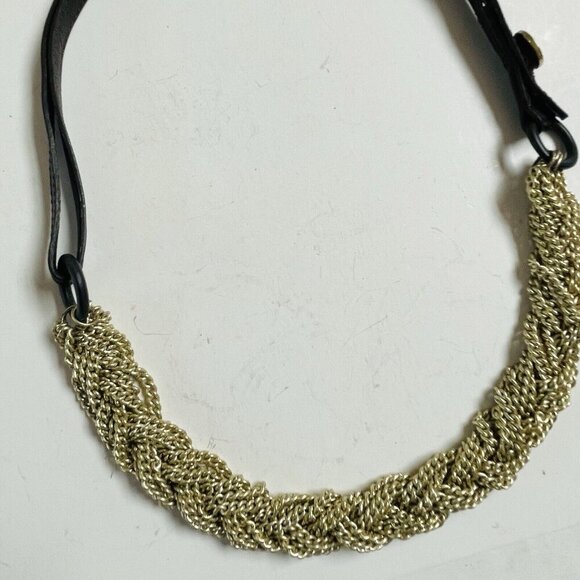 Fossil Silver Tone Necklace Braided Chunky Chain Leather Cord Closure Boho - Picture 3 of 8